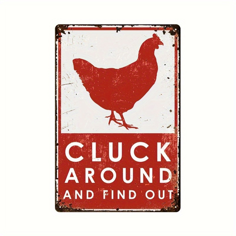 

1pc, Rustic Wooden Sign (5.85x7.8 Inches), " Around And " Humorous Warning, Art Deco Metal Red And White Text, Outdoor Fence Wall Decor For Chicken Coop