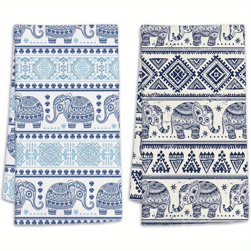 

2-piece Elephant Dish Towels Set - Modern Cartoon Style, Super Soft, Absorbent Polyester Woven Kitchen Towels, Machine Washable, Thin Towels For Bathroom, Tea & Dish Drying Cloth, 18x26 Inches