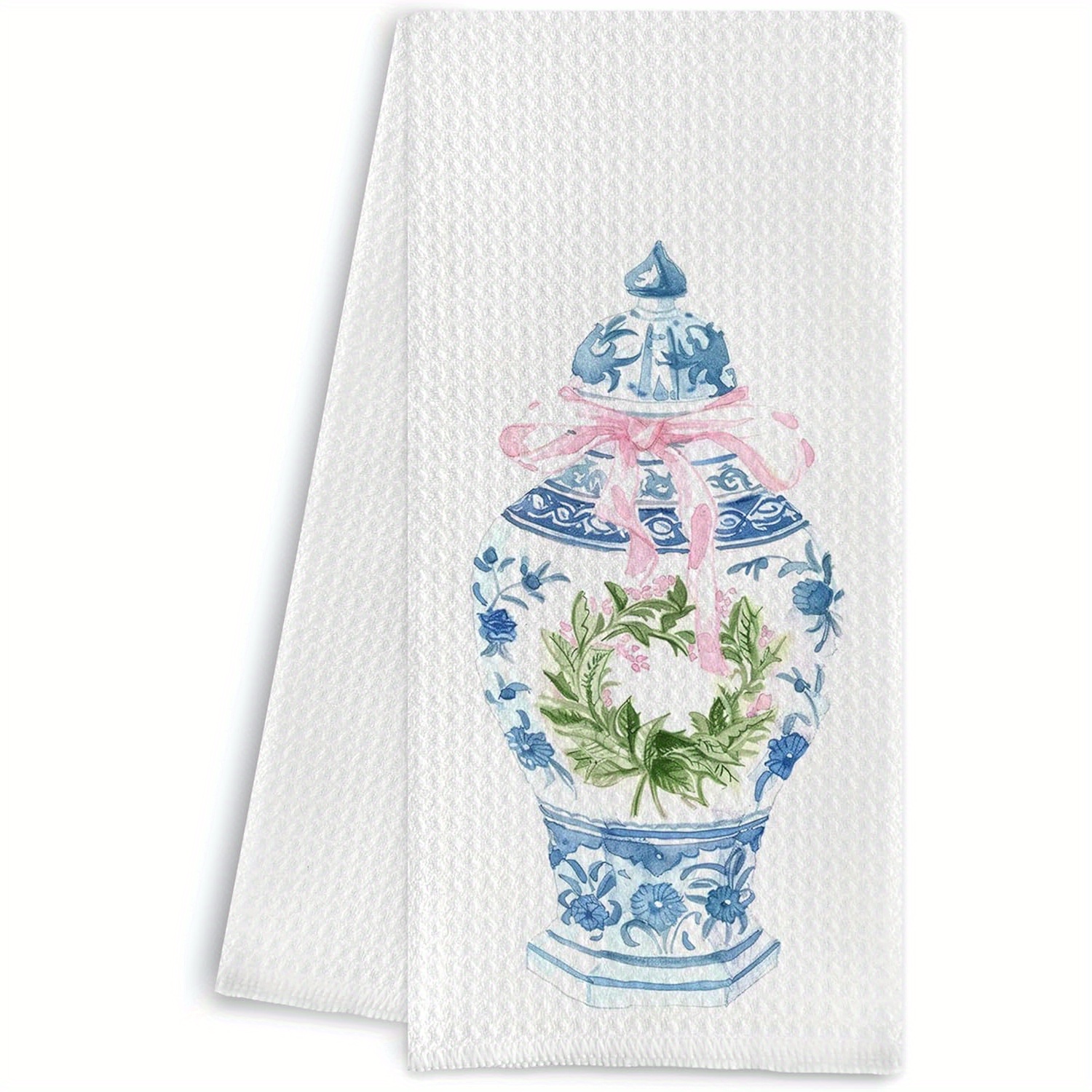 

Blue And White Porcelain Kitchen Towel, Chinese Style Decoration, Pink Decorated Dish Towel, Blue And White Hand Towel Suitable For Bathroom And Kitchen, 18*26 Inches