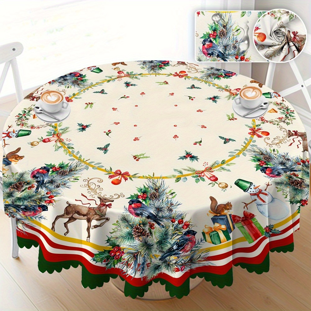 

1pc Christmas Tablecloth - Vibrant , Butterflies & Snowman Pattern - Table Decor For Holidays, Home Enhancer & Perfect Gift Idea