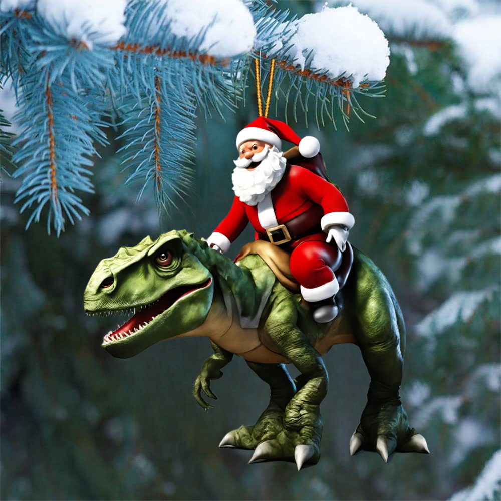 

Classic Christmas Hanging Ornaments - Santa Riding Dinosaur Acrylic Keychain & Backpack Pendant - Featherless, Non-electric, Decoration For Car And Home
