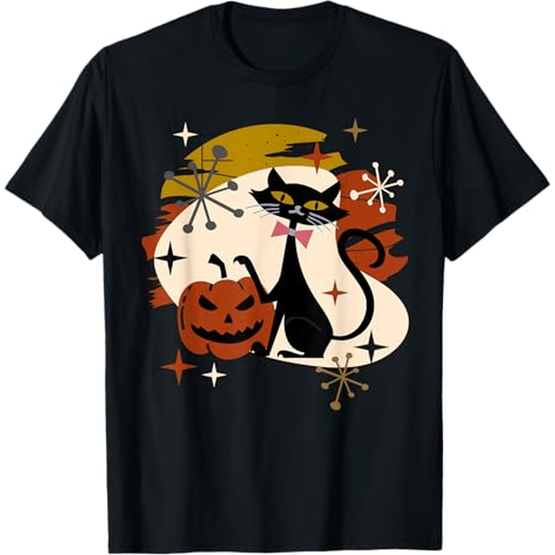 

Black Cat And Pumpkin Retro T-shirt, 100%cotton, Gifts For Men Dad Husband , S-xxxl, Black