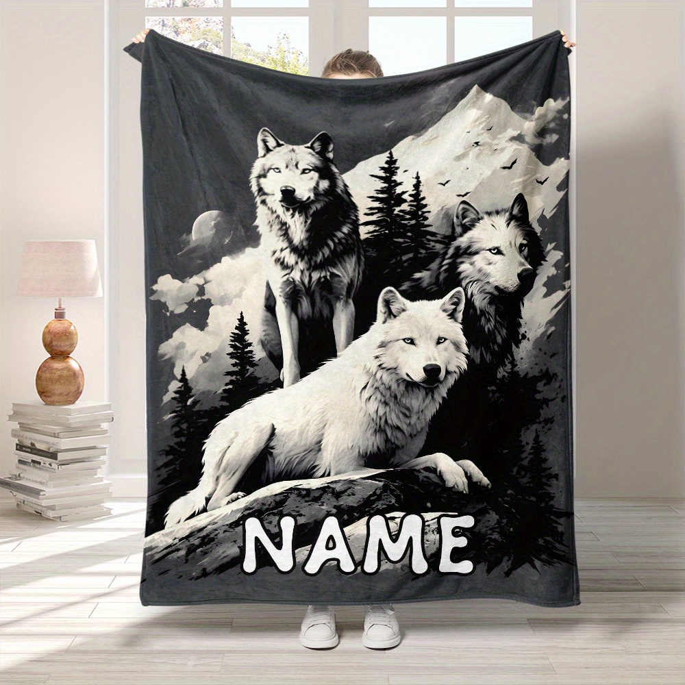 

Personalized Wolf-themed Flannel Throw Blanket - Soft, Lightweight & Warm For Couch, Bed, Travel & Camping - Custom Name Option - Perfect Gift For Christmas, Easter, Halloween