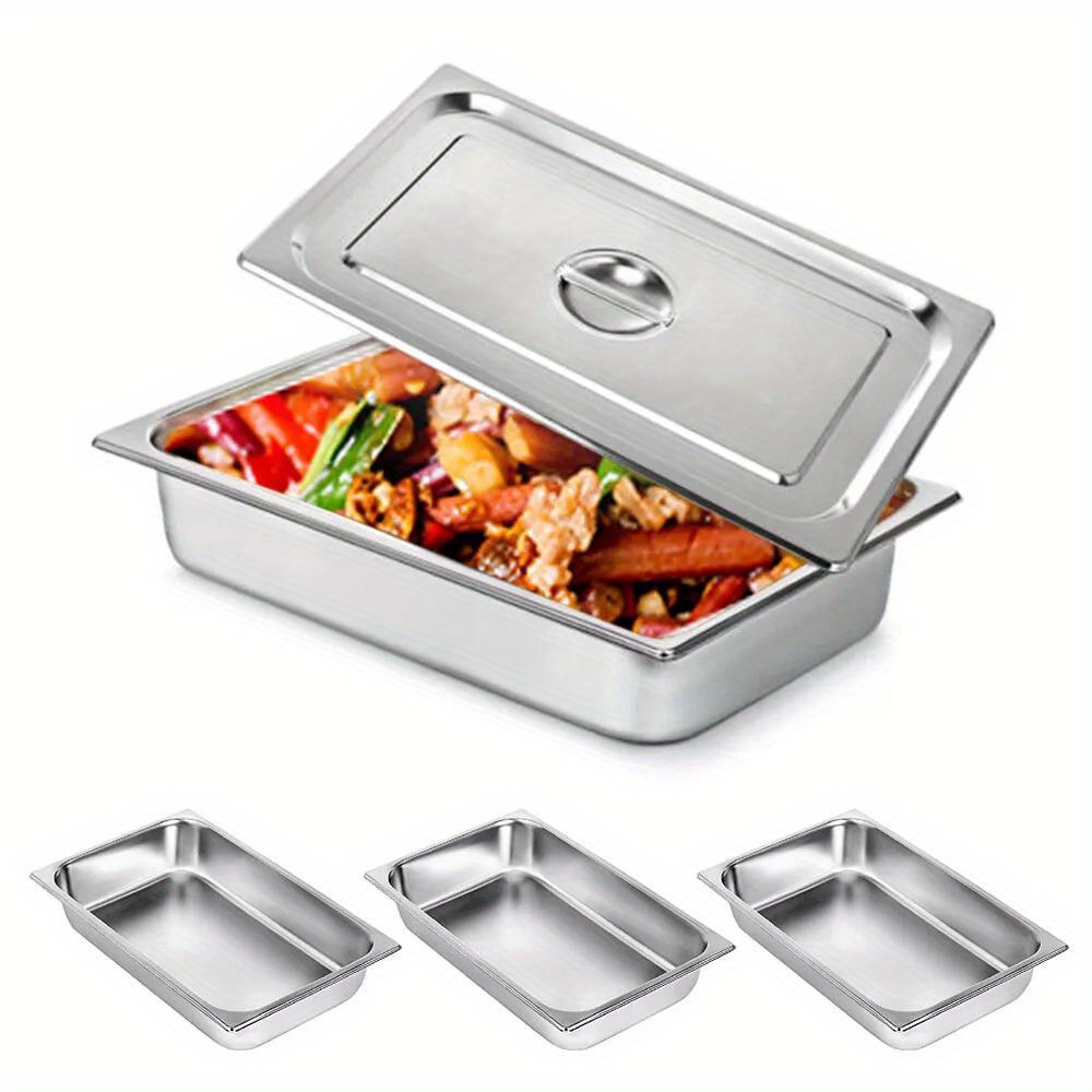

4-pack Hotel Pans Commercial Steam Table Pan +lid Stainless Steel Food Pan Us