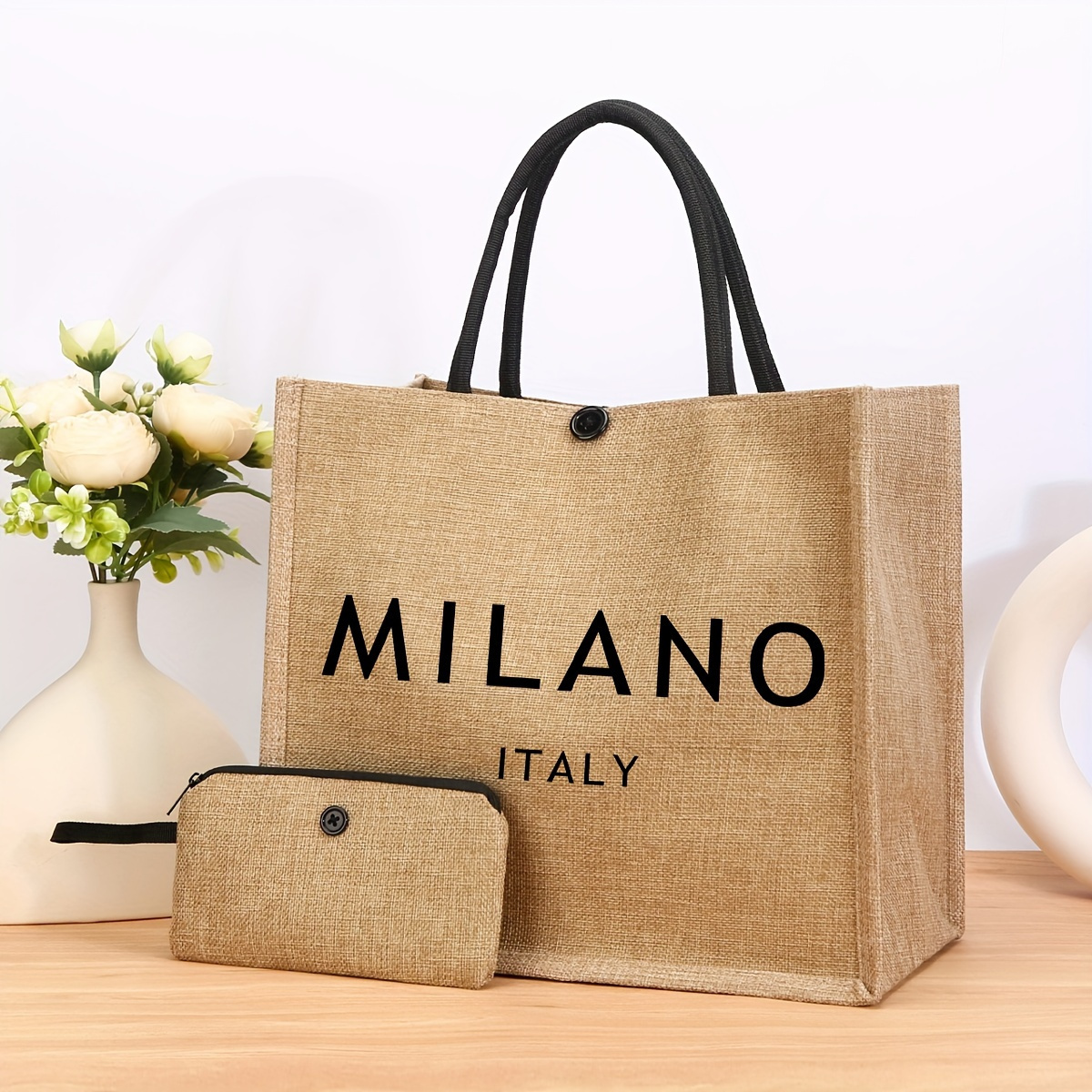 

Italy Tote Bag With Matching Wallet, , Closure, Polyester Lining, Fixed Shoulder Straps, Hand Washable, With Positioning , For Khaki