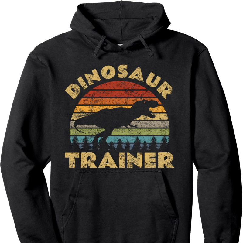 

Vintage Dinosaur Trainer Costume Retro Sunset Dino Pullover Hoodie