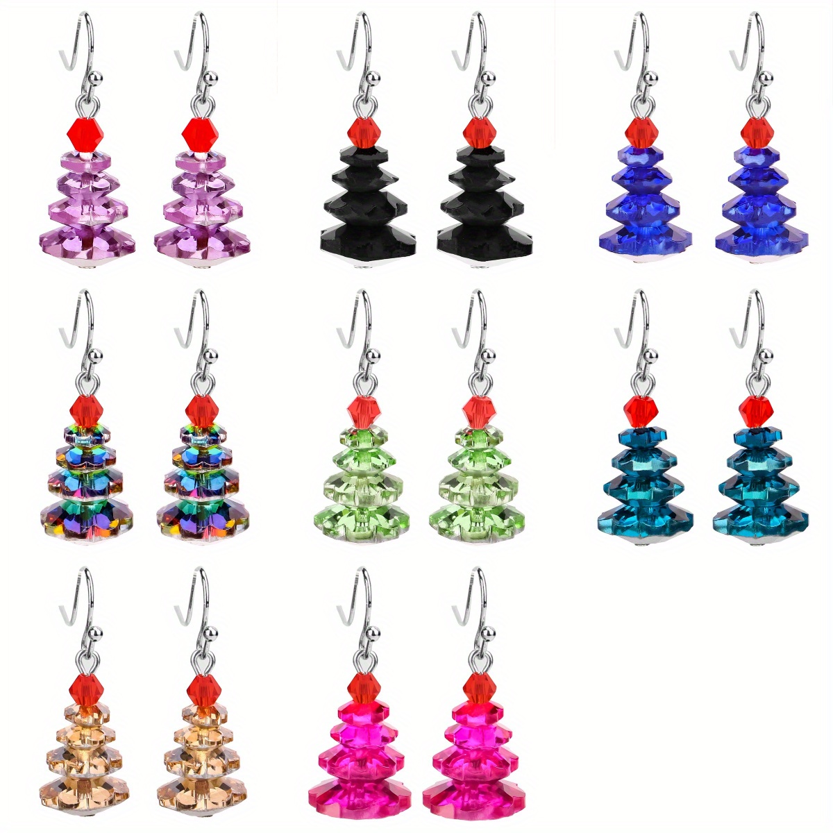 

8 Pairs Of Christmas Earrings For Women, Holiday Dangle Earrings, Synthetic Crystals Christmas Tree Hook Earrings