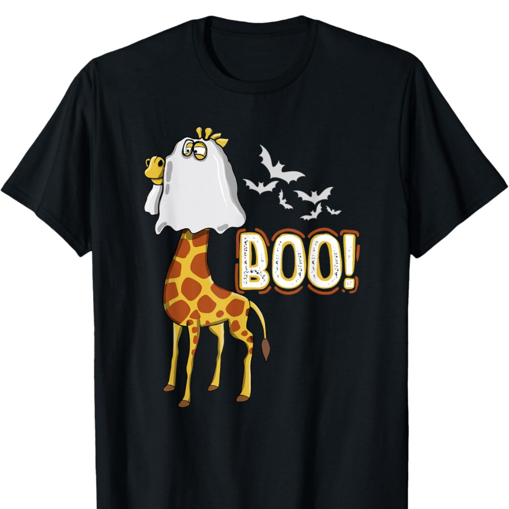 

funny Giraffe Boo T-shirt - Men's Cotton Tee For Spooky Celebrations And Costume Parties