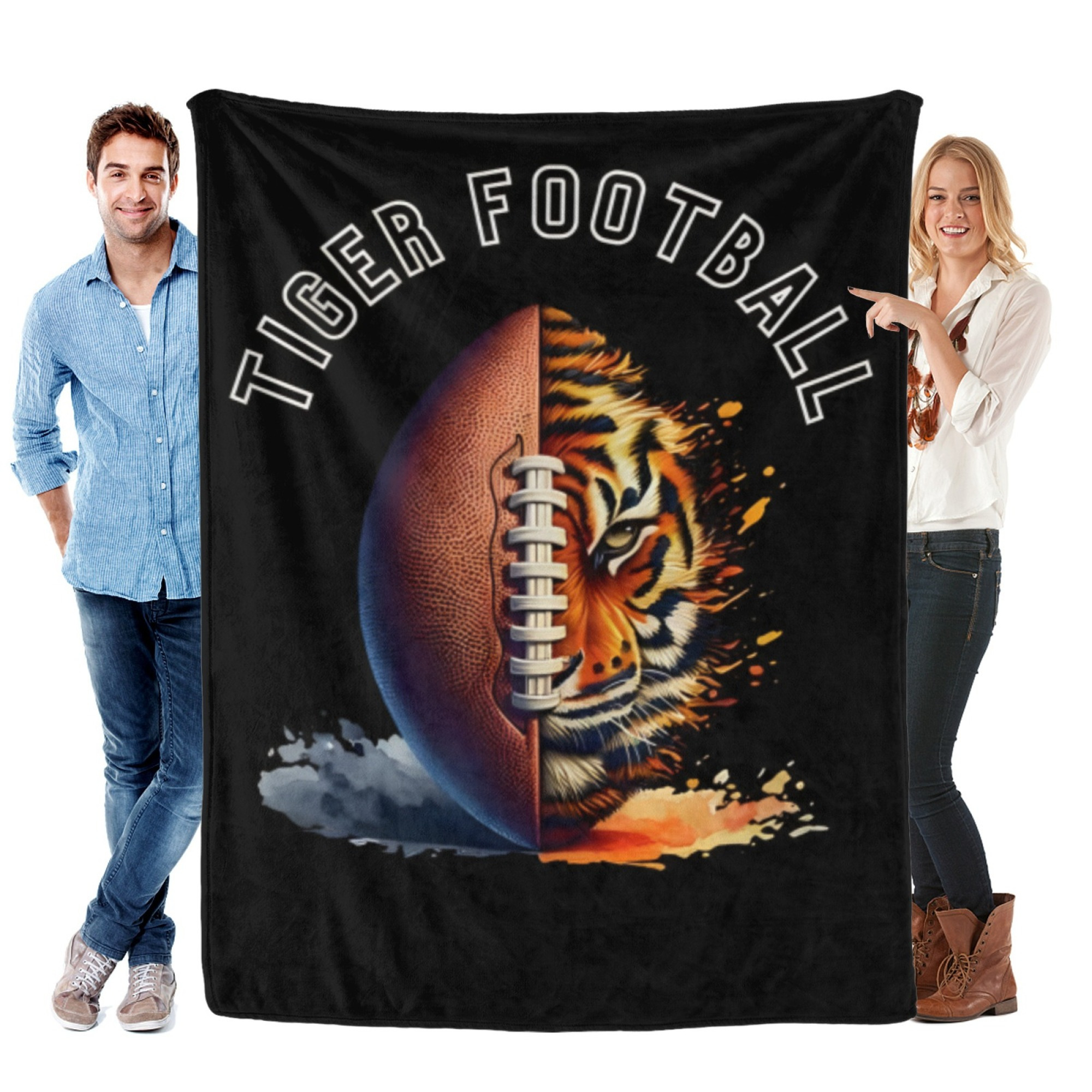 

tiger Football" Themed Text Print Blanket - Football Blanket, Animal Blanket, School Sports Game Blanket, Sports Team Mascot - Soft And Warm Throw Blanket