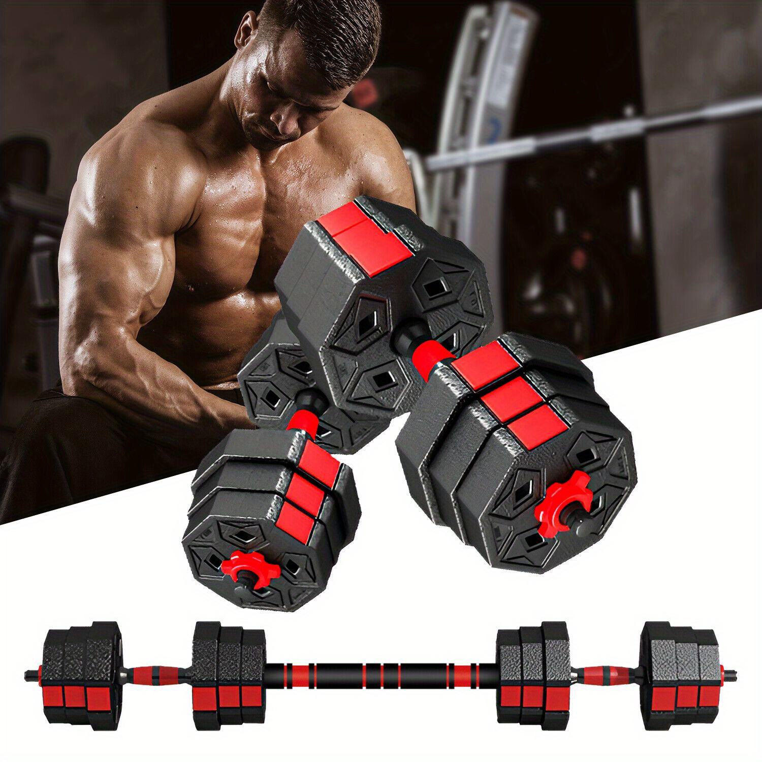 Image of Dumbbell Barbell Kettlebell Set 44lb Adjustable Free Weights Home Gym