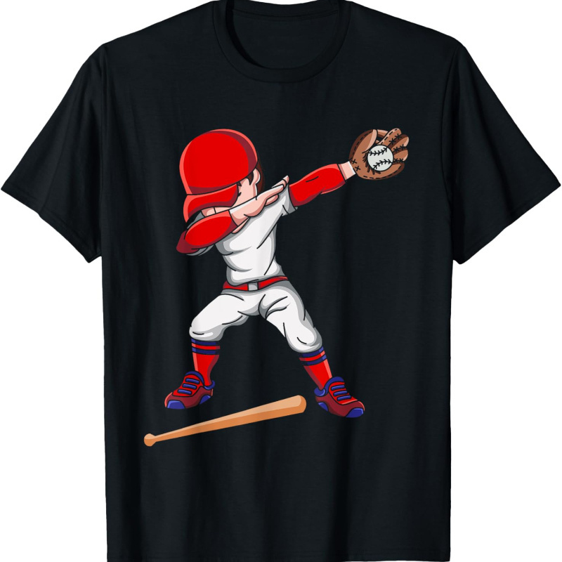 

Baseballer Sports Athlete Dabbing Baseball Player T-shirt For Kids, Soft Fabric, Breathable, Comfortable Short Sleeve Tees Summer, Toddlers Birthday To Kids Clothes