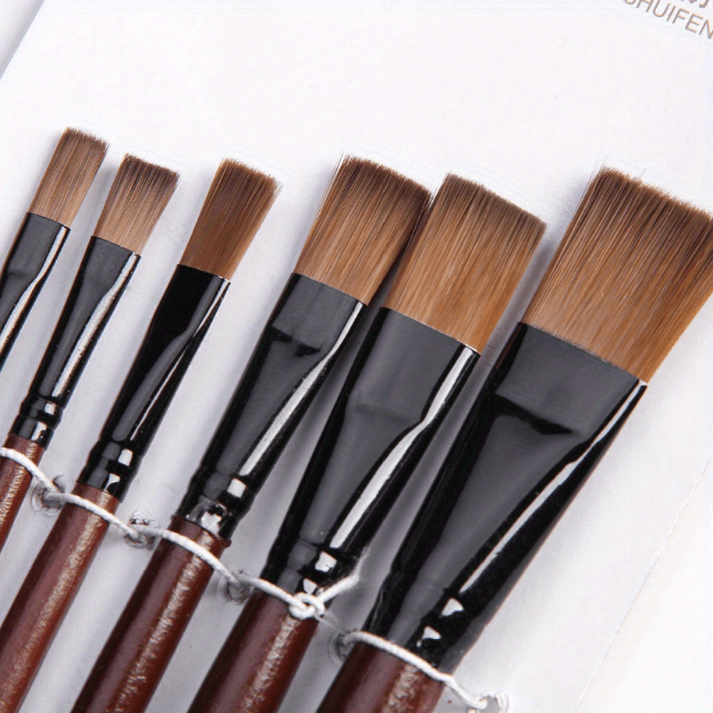 

6-piece Flat Set - Synthetic Brushes For Acrylic, Oil, And Watercolor Painting - Artist Brush Kit