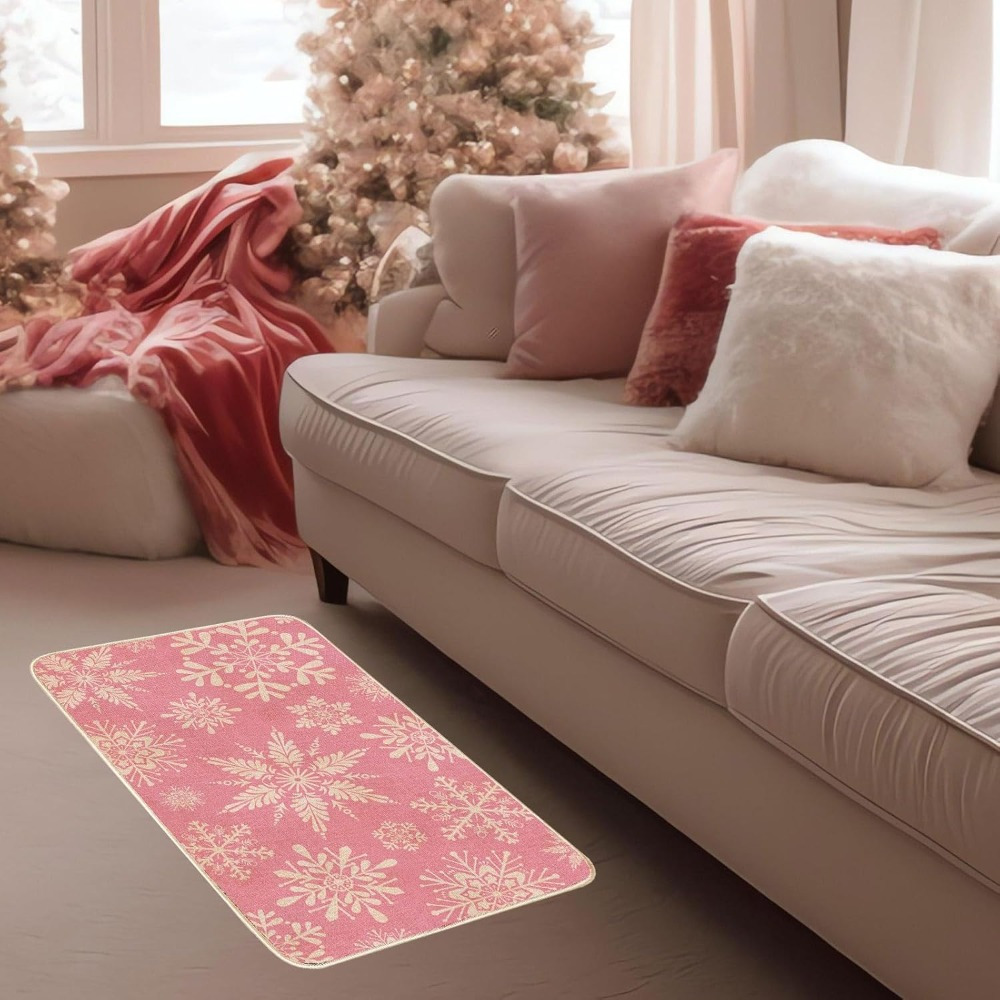 

24"x 16" Pink Christmas Doormat Winter Non-slip Rubber Rug For Indoor Outdoor Bathroom Kitchen Entrance Porch