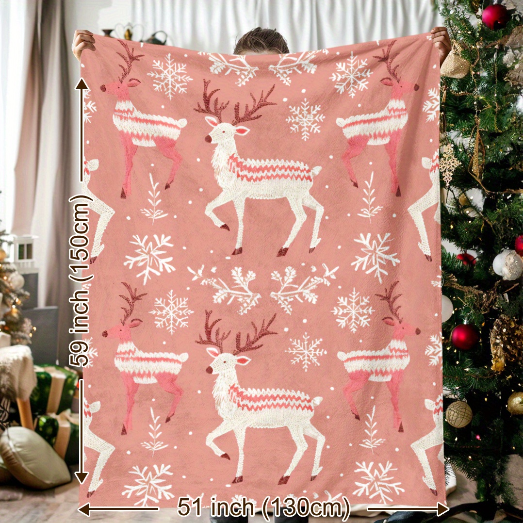 

Christmas 1pc, Needlework Style, Elk, Snowflakes, Plants, Christmas, Soft And Warm Print Blanket, Great Holiday Gifts For , Friends, Family And Lovers For , Camping, Travel, Cars, Office Home Decor