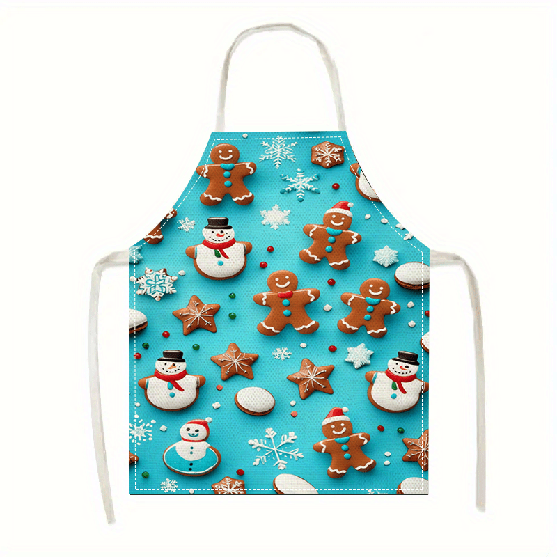 

Christmas Cheer Linen Apron - Snowman, Gingerbread & Design | , Sleeveless Kitchen Wear For Cooking & Baking | Decor Accessory