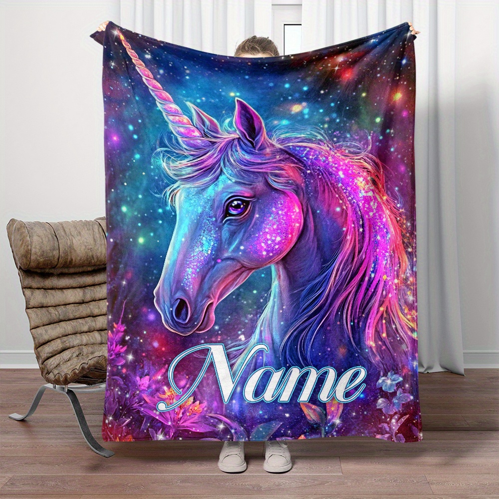 

Personalized Blanket - Custom Name, Vibrant For Design, Soft Flannel Throw In Multiple Sizes For Sofa, Bed, Travel, Camping, Office - Lightweight & Warm Polyester Fleece, Unicorn Bedding