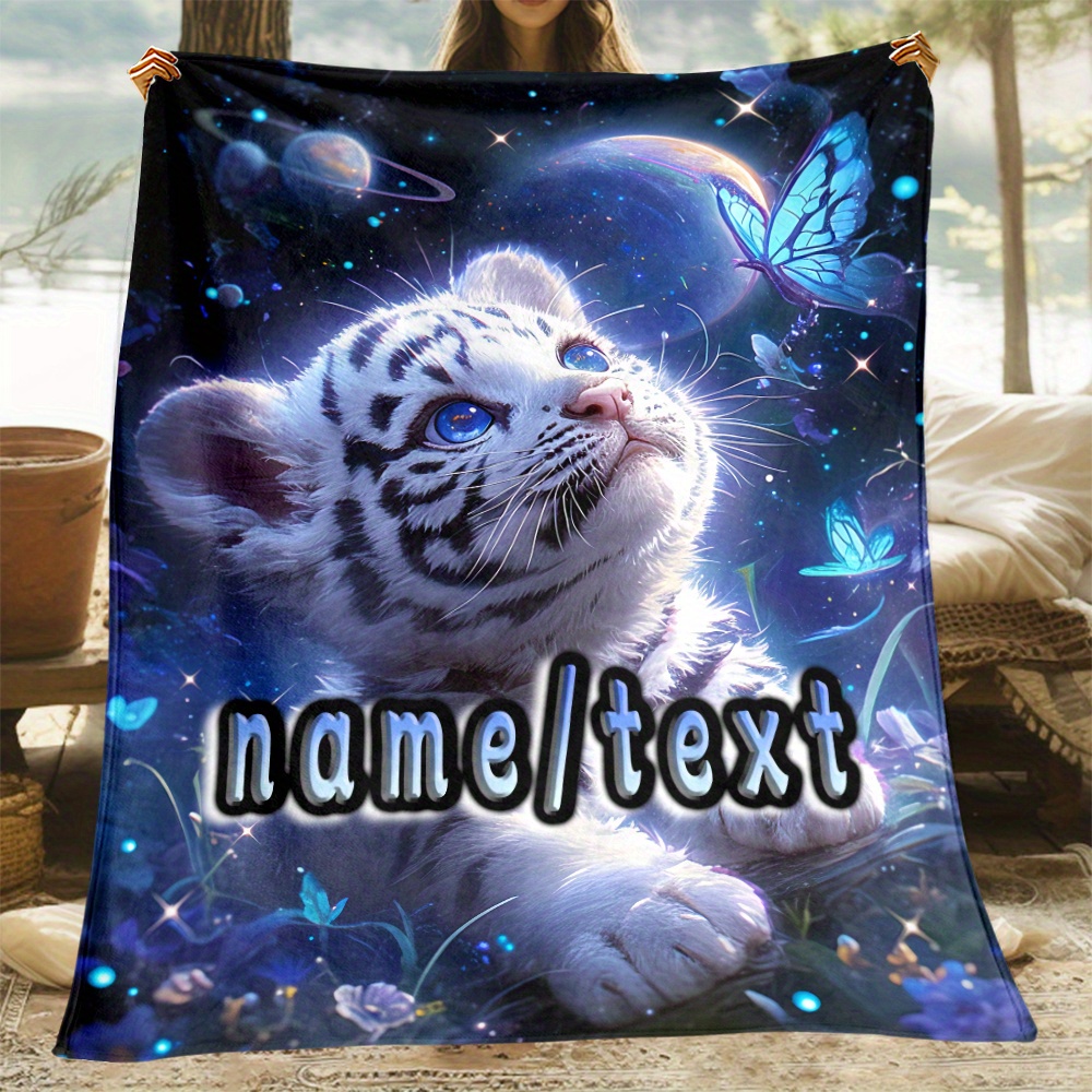 

Couverture personnalisée Tigre regardant le ciel imprimée - Jeté léger en flanelle pour , les ou - Cadeaux de fête originaux pour adultes - Pas de plumes - Matériau polyester