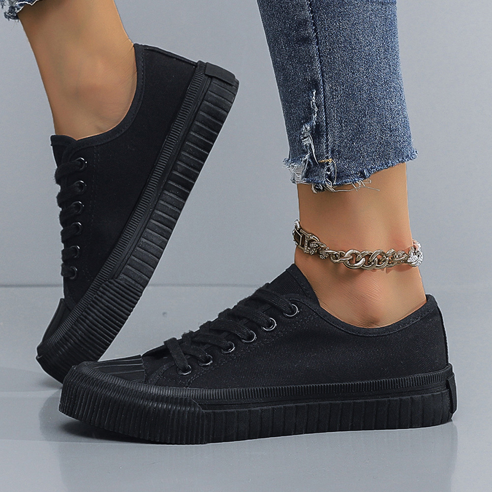 Design Milieuvriendelijke Schoenen Dames Zwarte Canvas Sneakers