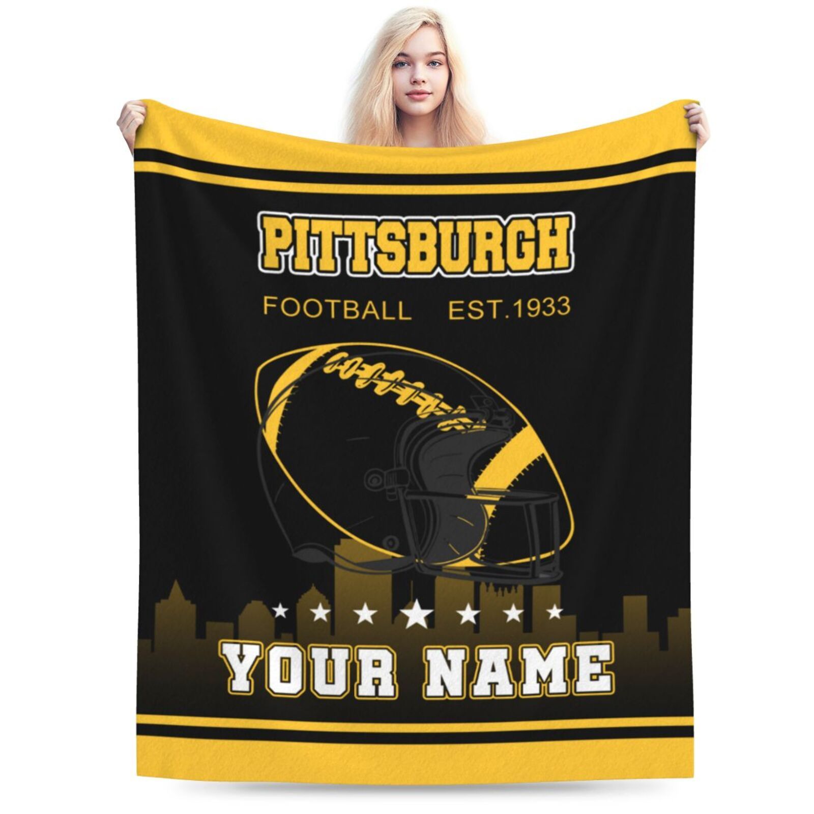 

Personalized Pittsburgh Football Fan Blanket - , Custom Name Option, Travel & Home Decor