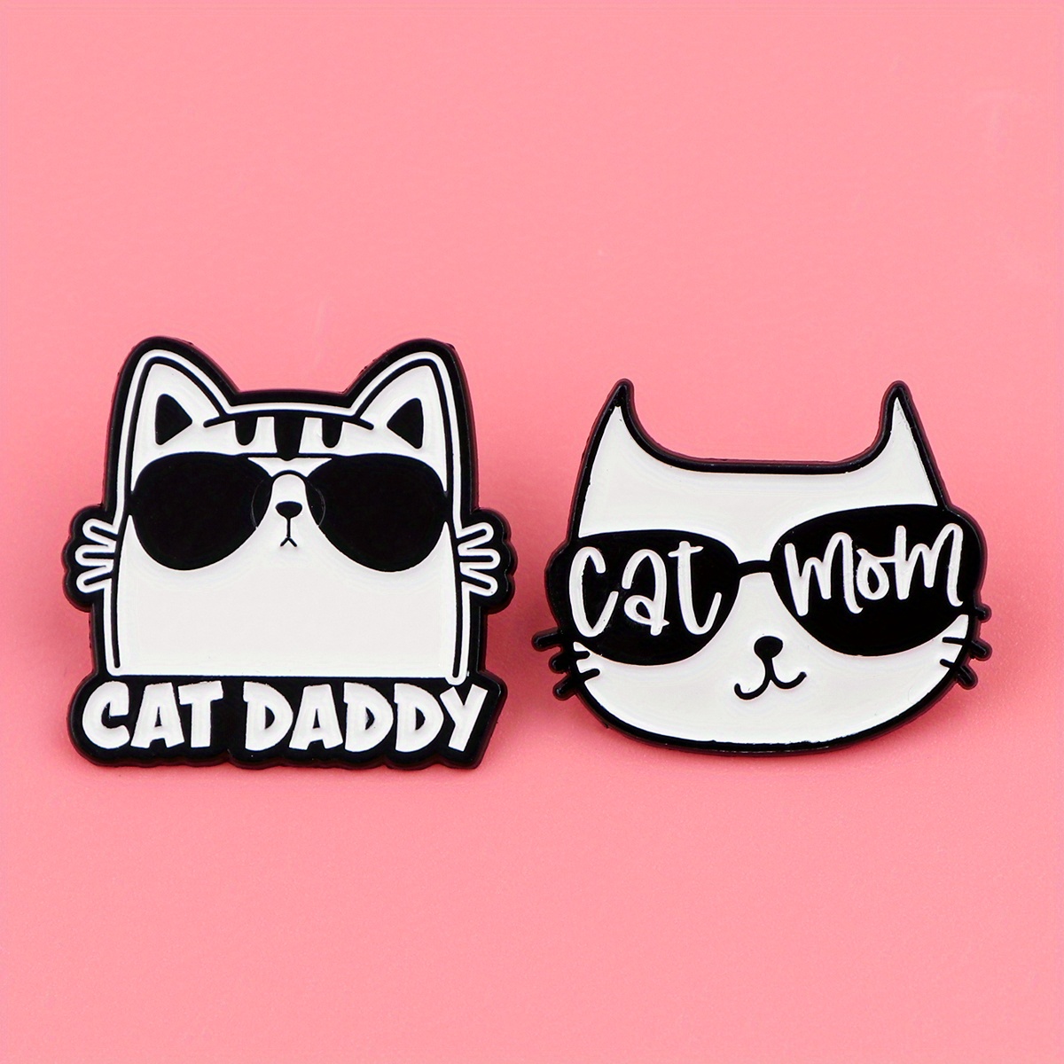 TEMU 2pcs Cat Enamel Pins - Stylish Alloy Lapel Badges With Cartoon Cats In Fashion Glasses Design For Backpacks & Clothing, Perfect Gift For Pet
