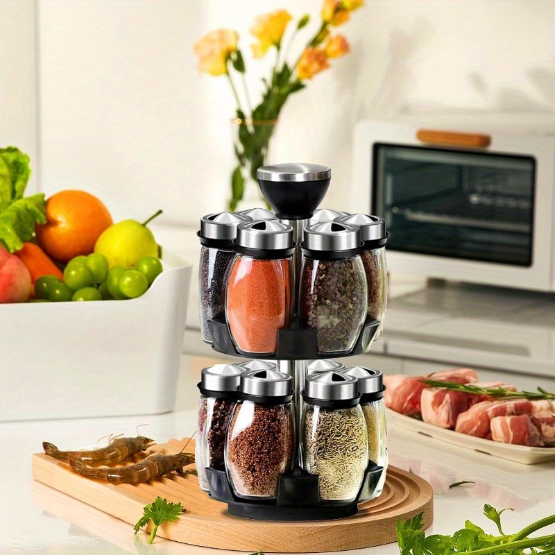E-shop 6/12-teiliges Drehbares Gewürzregal-Set - 360° Drehbarer Gewürzorganizer für Küchenschränke & Arbeitsplatten, für BBQs, Camping, Familienessen &