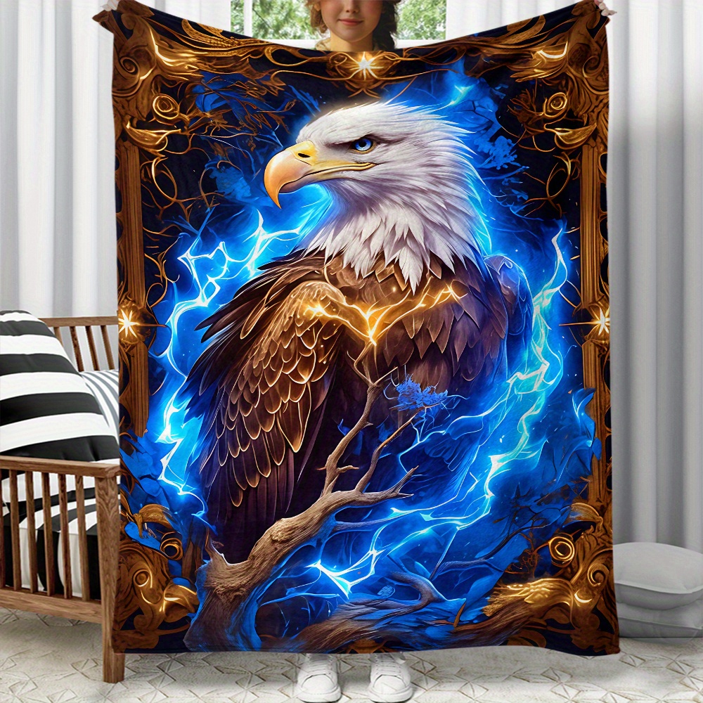 

Eagle & Lightning Print Soft Flannel Throw Blanket - Lightweight, Warm For Couch, Bed, Travel, Camping | In 3 Sizes, , Digital Printing, Office, Chair