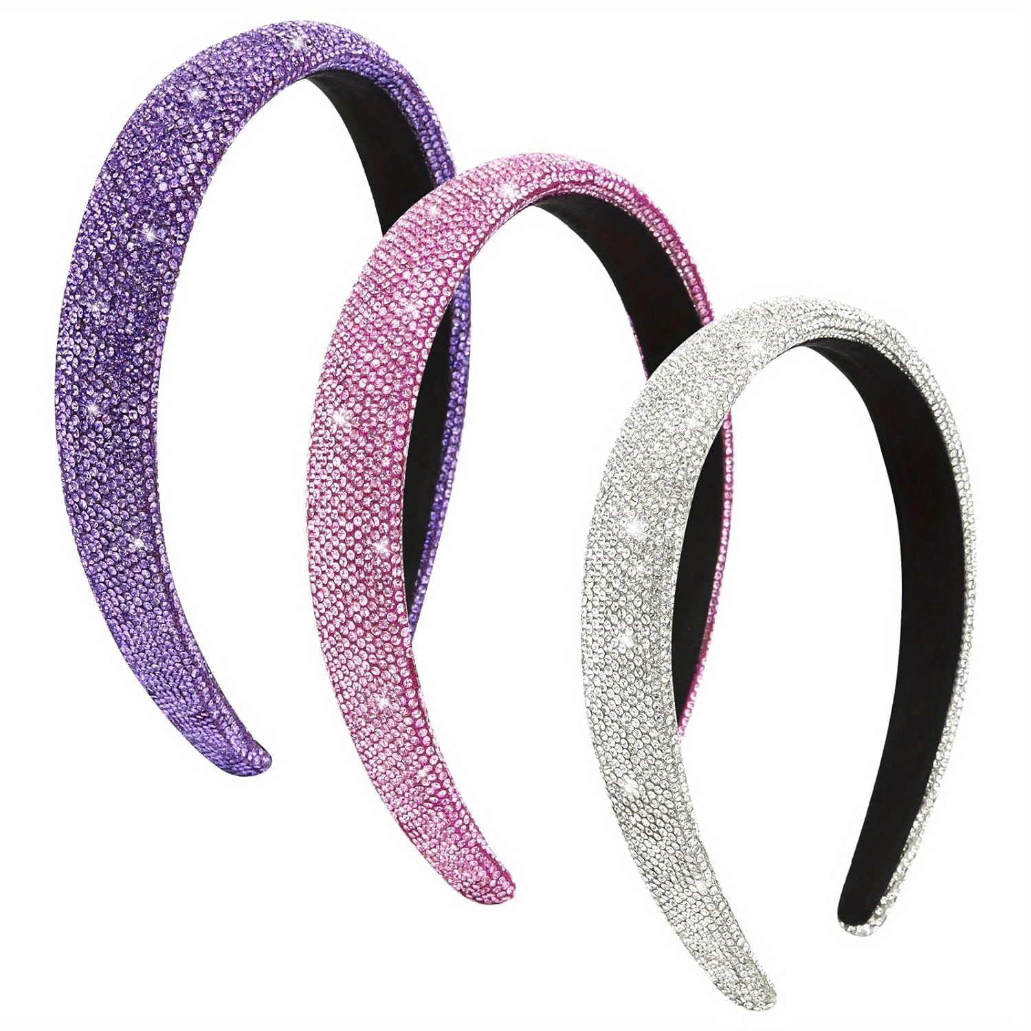 

3pcs Silvery Headbands Women Sparkly Bling Diamond Headband Fashion Comfortable Head Band Birthday Wedding Formal Hair Accessories For Women Gifts, Christmas Gifts