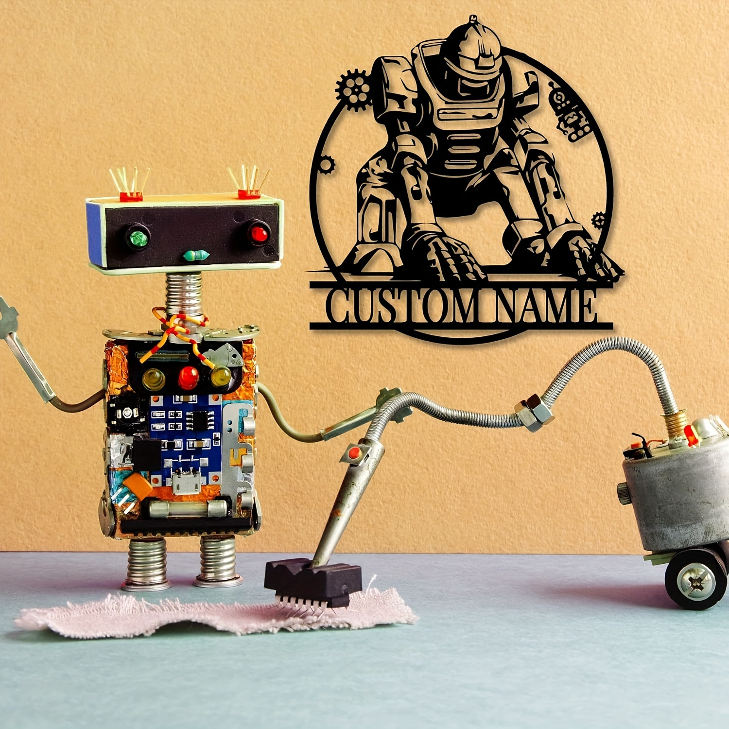 customizable geometric robot metal   black detachable fantasy themed decor for home office perfect fathers day gift details 3