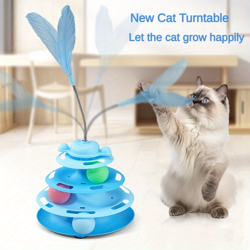 

Interactive Cat Toy Track Tower With Feather Teaser - 4 Level Turntable Cat With 3 For Indoor Cats - Plastic Kitten Exercise Puzzle Toy Without Battery