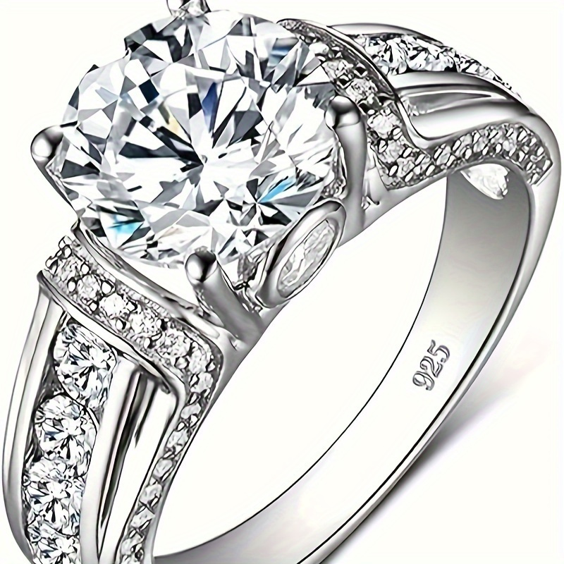 Image of 1pc S925 Silvery Inlaid 3 Carat Moissanite Ring - Luxurious And Elegant Holiday Gift Birthday Present For Men And Women