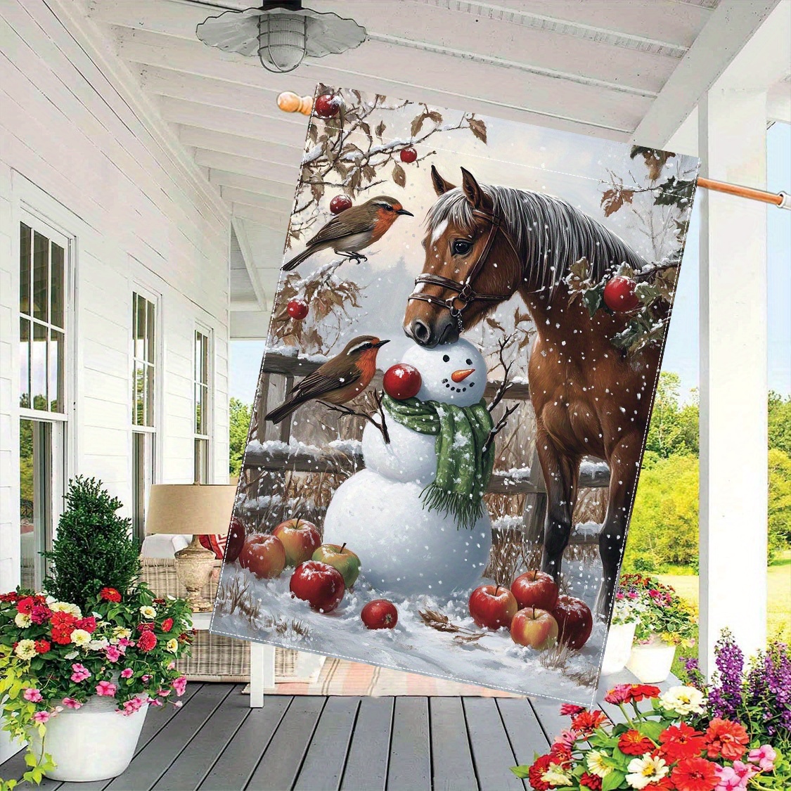 

Double-sided Christmas Garden Flag - 28x40 Inches, Snowman & , Polyester, Outdoor Holiday Decor