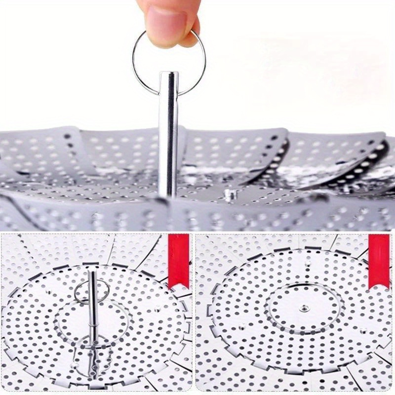 1pc household stainless steel steamer portable folding retractable vegetable steaming plate fruit   plate   steamer frame details 5