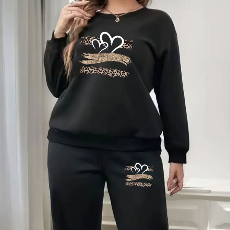 

Ensemble Sweatshirt et Joggers Grande Taille pour Femme avec Imprimé Cœur - Confortable, Col Rond, Lavable en Machine