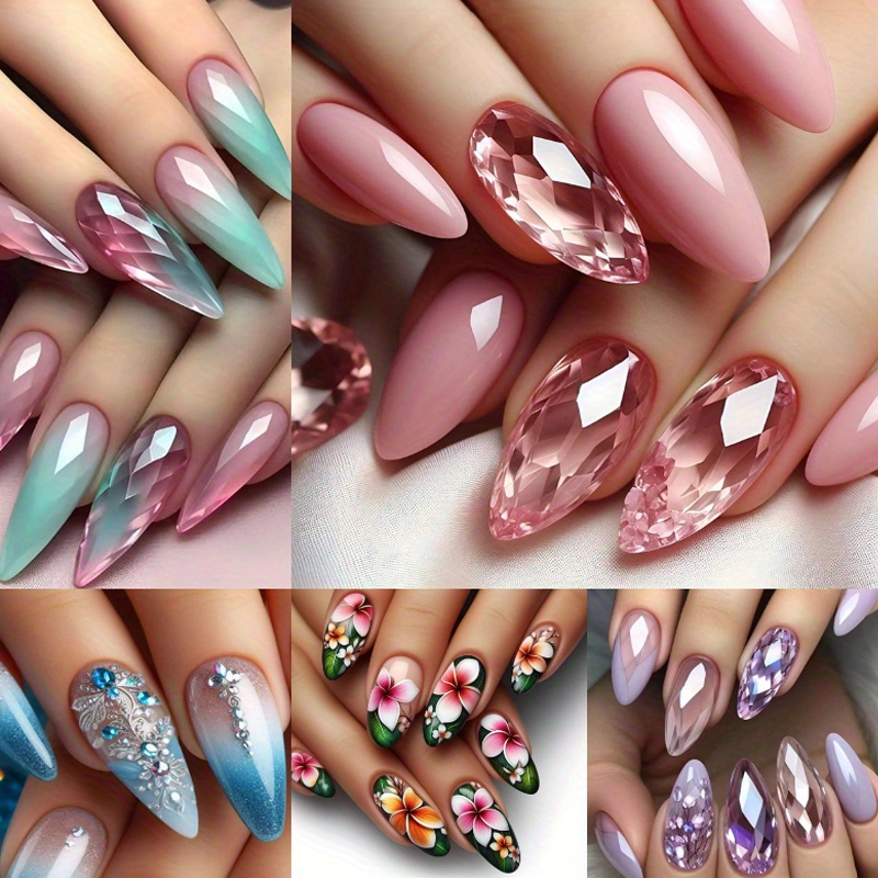 

120pcs (5 Pack) -shaped Press-on Nails With Gradient Cat Eye Glittery Floral Gradient French Design - Great For Women's Birthday Party And