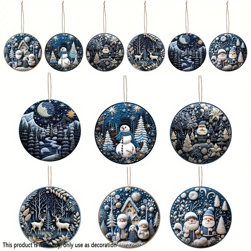 

18-piece Set Winter Wonderland Wooden Ornaments - Snowman, Santa, Snow Scene Designs - Handcrafted Hanging Decor For Christmas Tree, Home, Garden - No Electricity Or Feathers Required