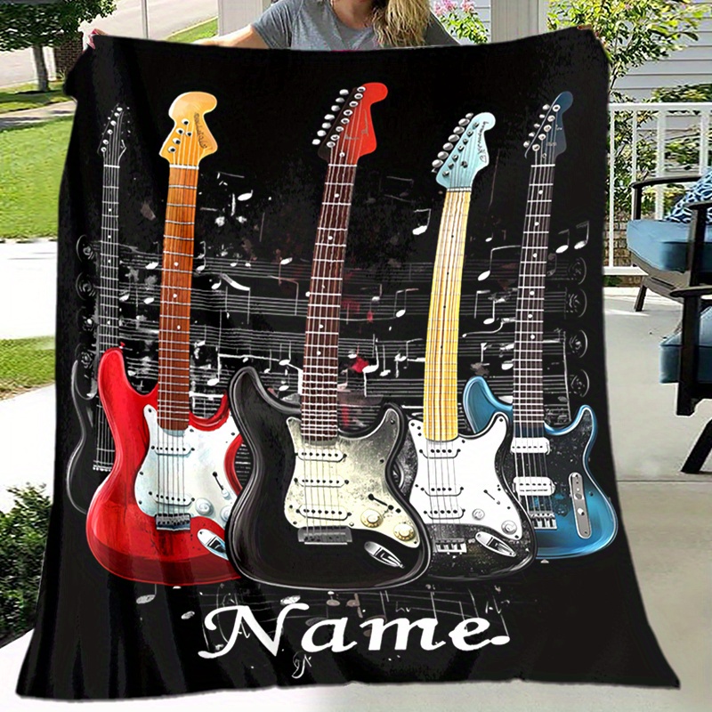 

Personalized Guitar-themed Soft Flannel Blanket - Custom Name, Office , , And Decor, Christmas Decor, Best For Christmas