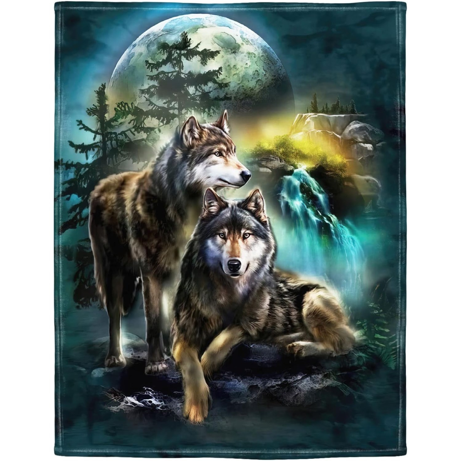 

Wolf Fleece Blanket For Bed Wolf Fleece Throw Blanket For Women, Blanket Soft Fluffy Fleece Throw For Sofa Bed Moon Wolf Green