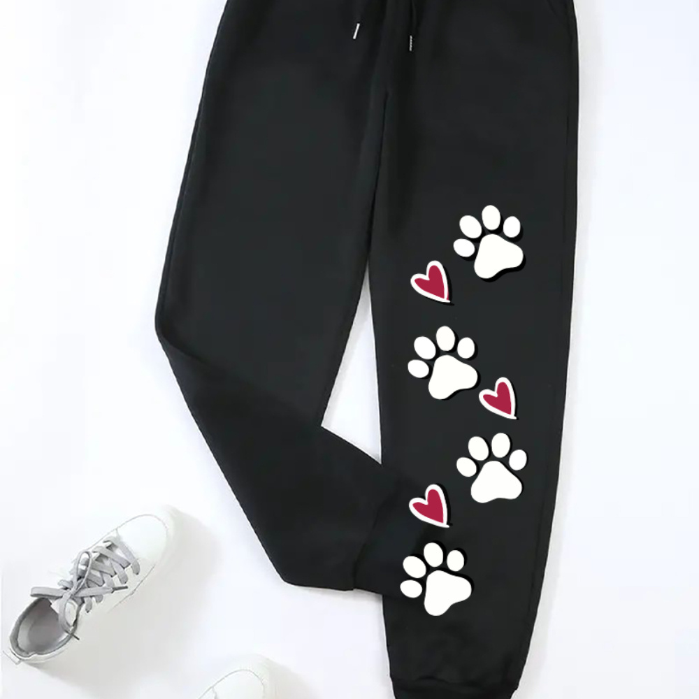 

Women's Plus Size Casual Joggers With Heart & Paw Print - Comfy, Sweatpants For Casual Attire