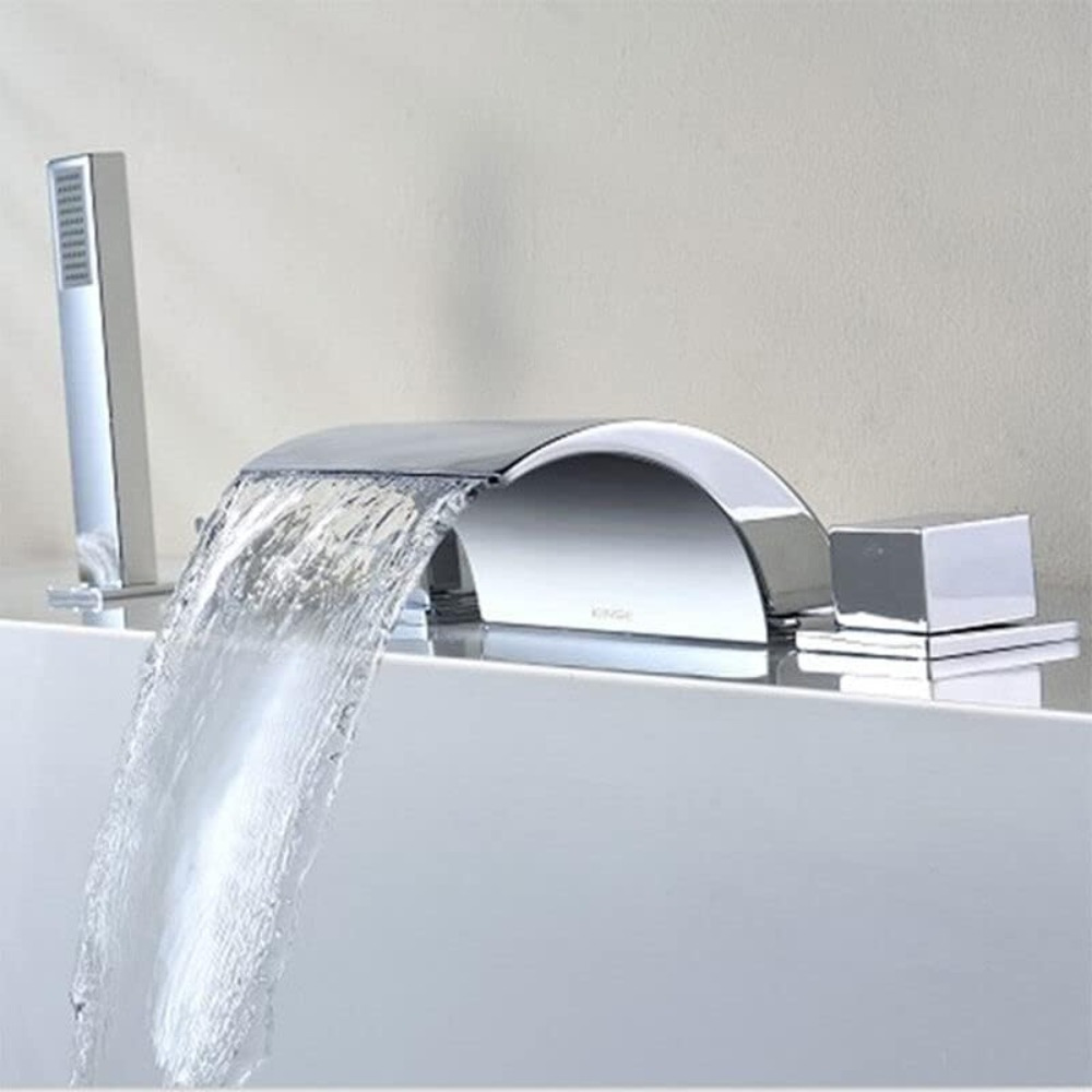 Image of 5 Hole Bath Tap With Sprayer Bathtub Fitting, Waterfall Bathroom Edge Fitting, 5 Hole, Bath Edge, Bath Tap, Waterfall Bath Tap, Suitable For 1/ 2 Inch Hose, Brass Tap Outdoorgoodss, Free Shipping