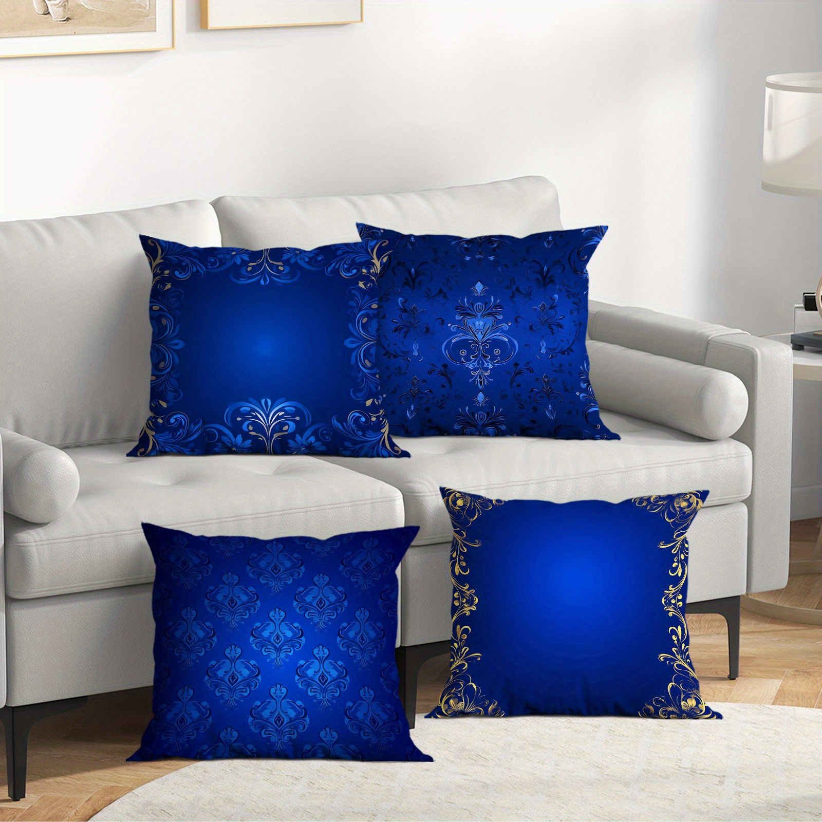 

Royal Blue Pattern Decor, A Set Of Four, No Pillow , Comfortable And , Suitable For Office, Bedroom, Balcony, Car, Sofa,