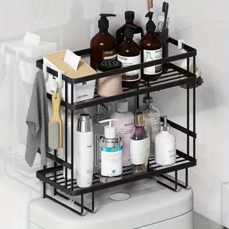 

Over-the-toilet Bathroom Storage Rack – No-drill, Multi-functional Carbon Steel Shelf Organizer With 2 Tiers For Toiletries And Supplies, Black Metal