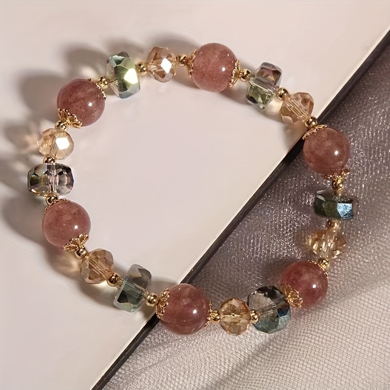 TEMU Elegante Pulsera Elástica de Cristal Sintético con Cuentas - Joyería de Moda para Mujer, Regalo para , Fiestas de
