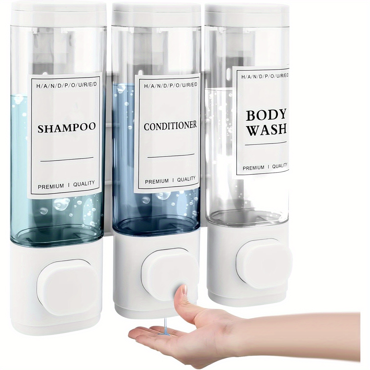 

Wall Mounted Soap Dispenser, Shower Gel Dispenser, Triple Shampoo And Conditioner Dispenser No Drilling Abs For Bathroom 300ml*3