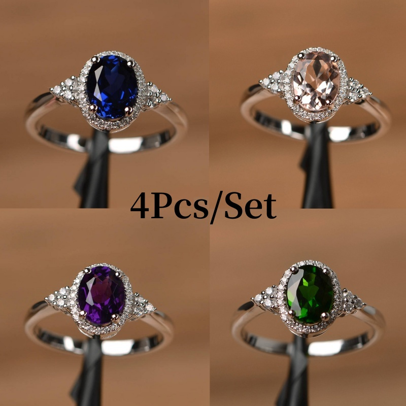TEMU 4pcs/ Set Of Gorgeous Synthetic Cubic Zirconiaia Rings - A Symbol Of , Accessories For Rings, Valentine's Day Jewelry, Perfect For Weddings And