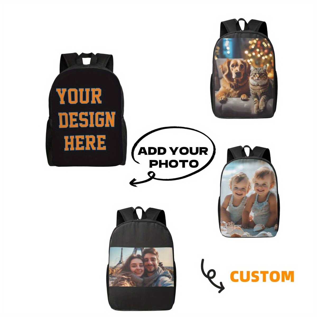 

Custom Backpack, Personalized Lightweight School Backpack, Add Photos, Customized 17in, Suitable For Students, Travel, And Work Backpacks