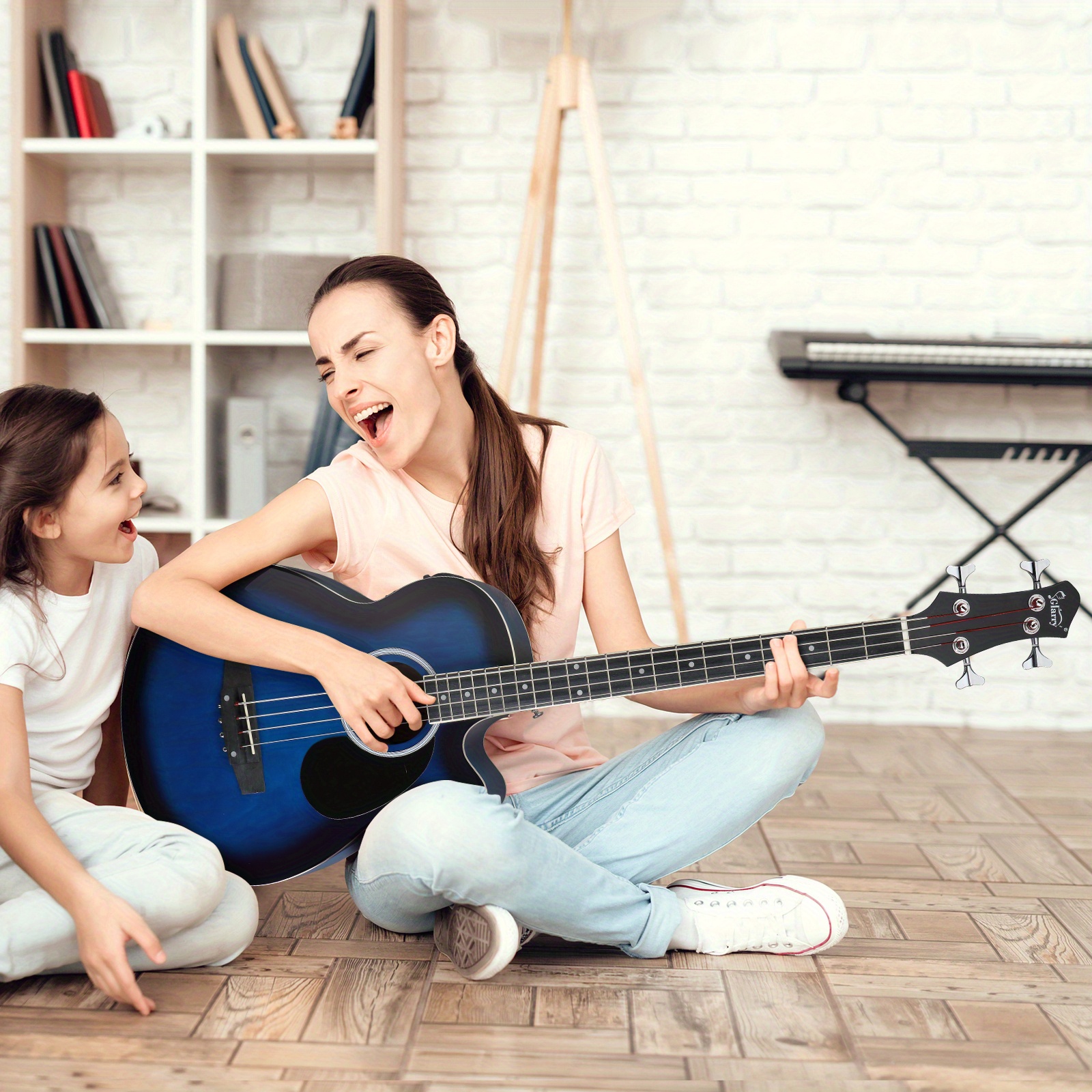 

Gmb101 Sky Blue 4-string Acoustic Bass Guitar With 4-band Eq, Adjustable Truss Rods, And Accessories - Beginners And Enthusiasts, Bass Guitar Accessories