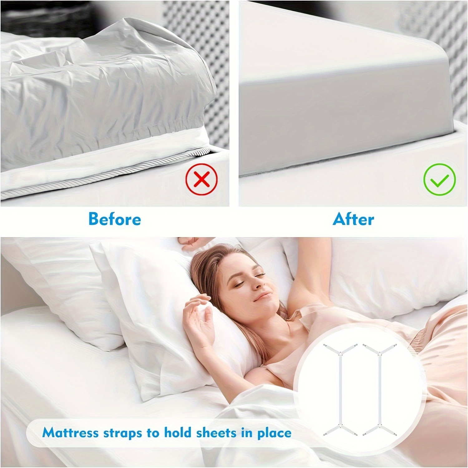 adjustable bed sheet straps   elastic clips for fitted flat sheets compatible with twin to king mattresses black white details 5