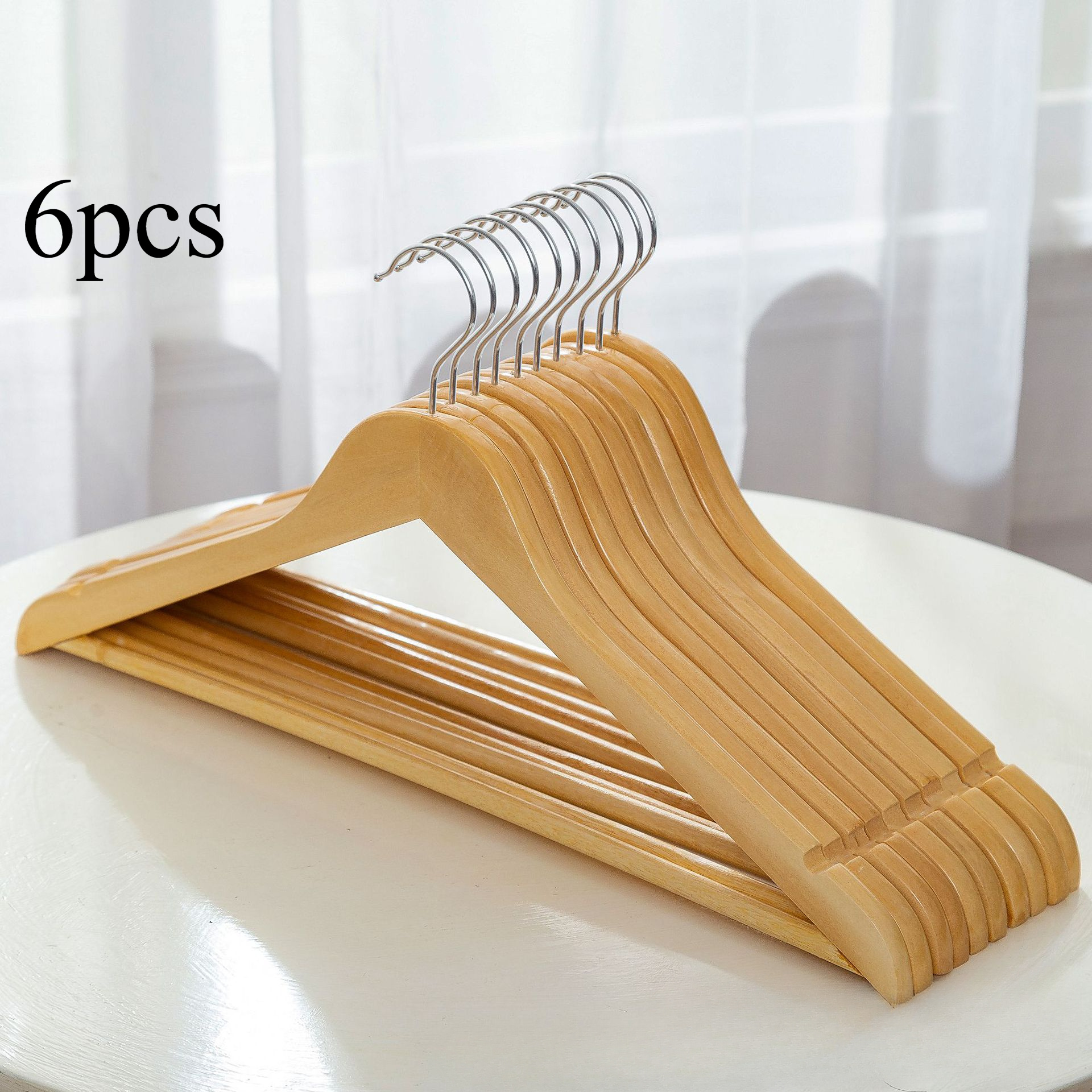 TEMU 6pcs Set P66 Solid Wood Clothes Hanger, Wooden Clothing Store, Hotel Clothing Hanger, Clothing Support Wholesale, Seamless Wooden Clothing