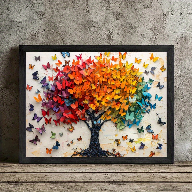 

1pc Black , Tree With Butterflies Wood Frame Canvas Prints Poster , Ready To Hang, Birthday, Day New Year Halloween Christmas Easter Gift, Room Office Wall Decor, Perfect Gift And Home Decor