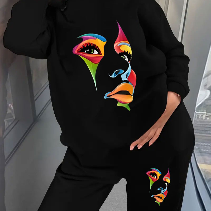 

Plus Size Women's Casual Sweatshirt & Joggers Set - Long Sleeve Crew Neck Top With Drawstring Waist Pants